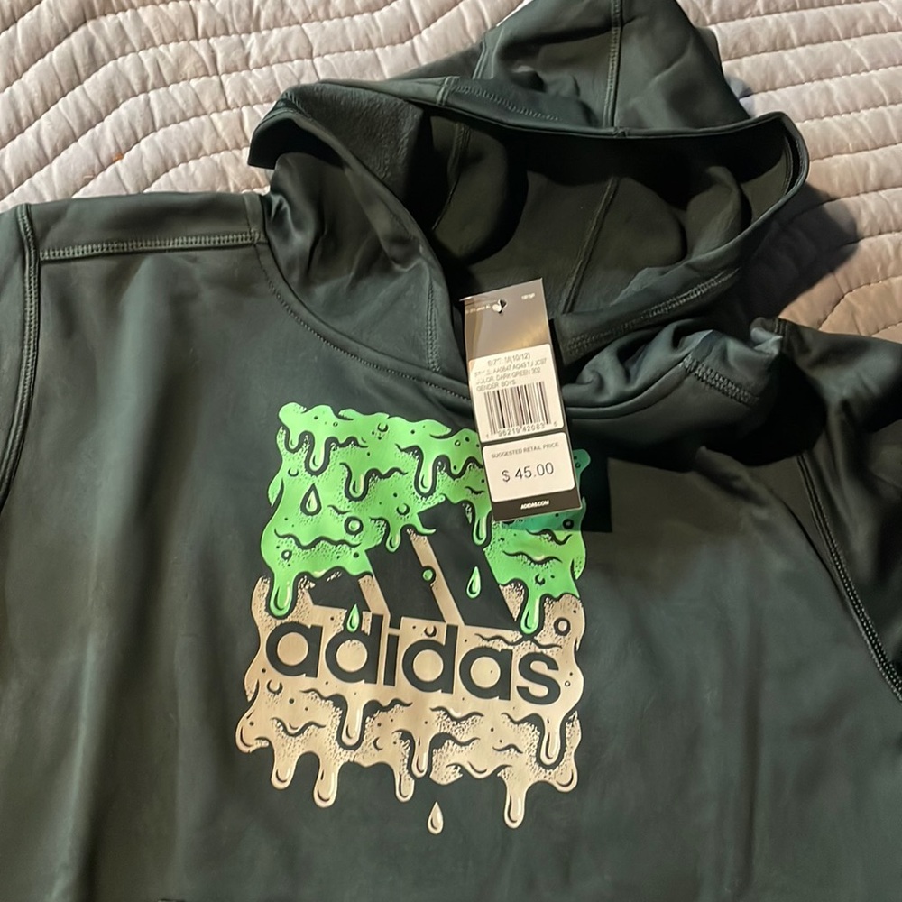 Dark green boys 10-12 hoodie brand new with tags slime fun hooded sweat shirt